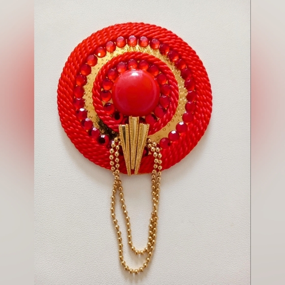 1980s Designer Charmant Belts Inc Beverly Hills Rhinestone Cabochon Belt Buckle - Picture 4 of 6